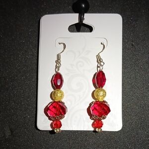 Elegant Red and Gold Dangle Earrings